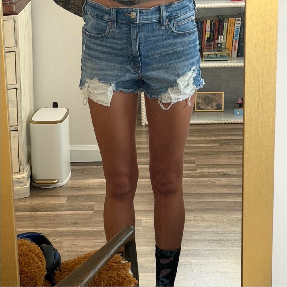 American Eagle Outfitters Blue Distressed Denim Shorts